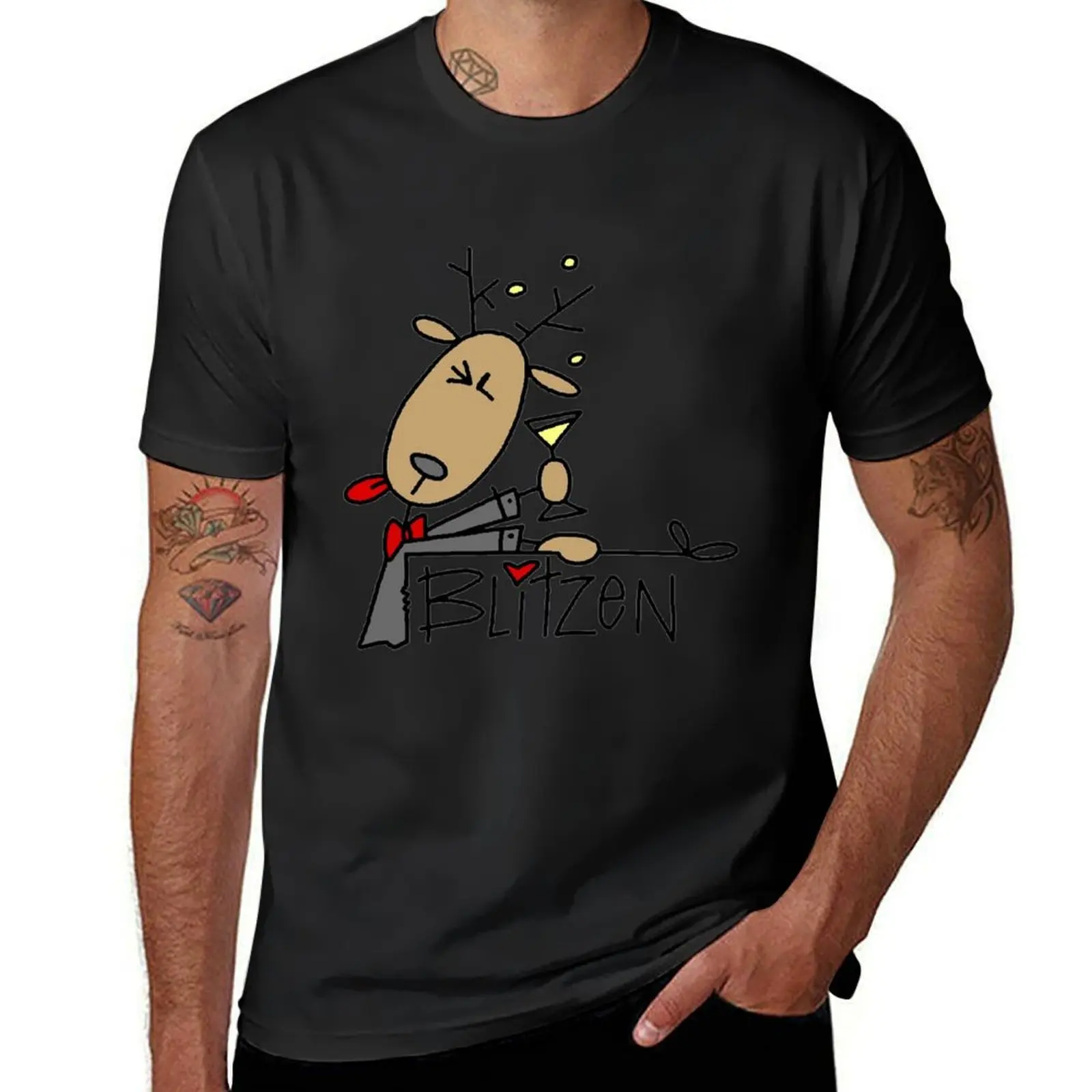 Blitzen-Camiseta de Reno para vacaciones de Navidad, ropa lisa de tallas grandes para hombre