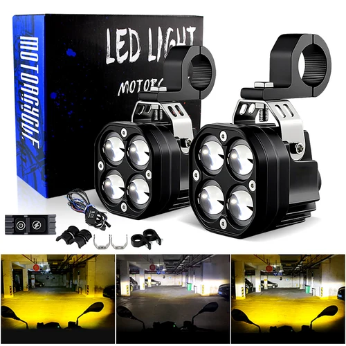 1 Juego de foco de luz de conducción auxiliar Led superbrillante M8, faro delantero para motocicleta, lámpara antiniebla intermitente de doble Color para Moto