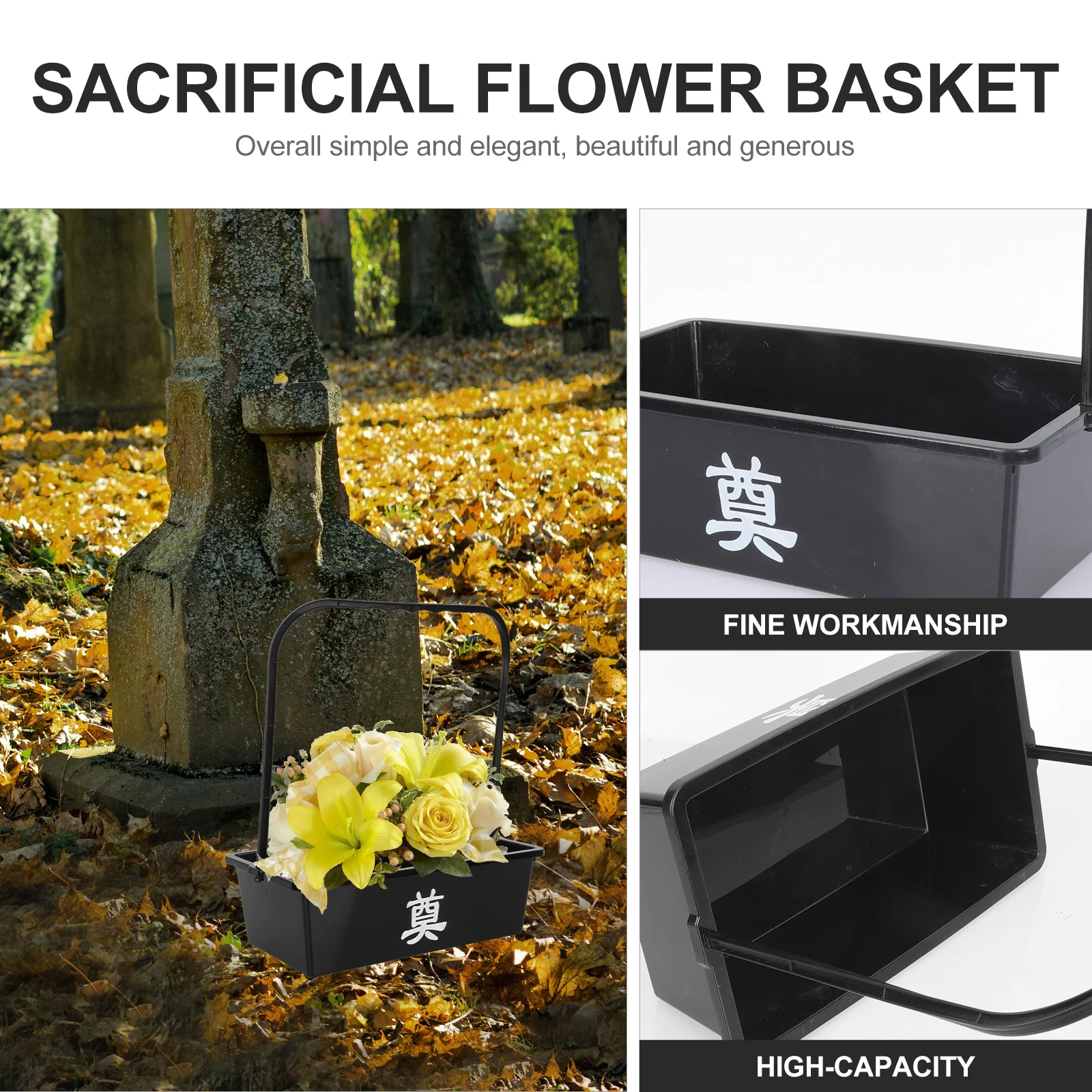 

Flower Baskets Plastic Material Practical Lightweight Portable Perfect Workmanship Creative Appearance Cemetery Supplies