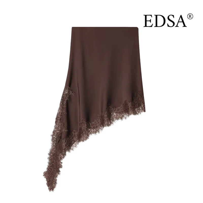 EDSA Damen-Midirock mit asymmetrischer Spitze, Nahtverschluss, hohe Taille, Frühling und Sommer, lässige Urlaubsröcke ﻿ Frauen