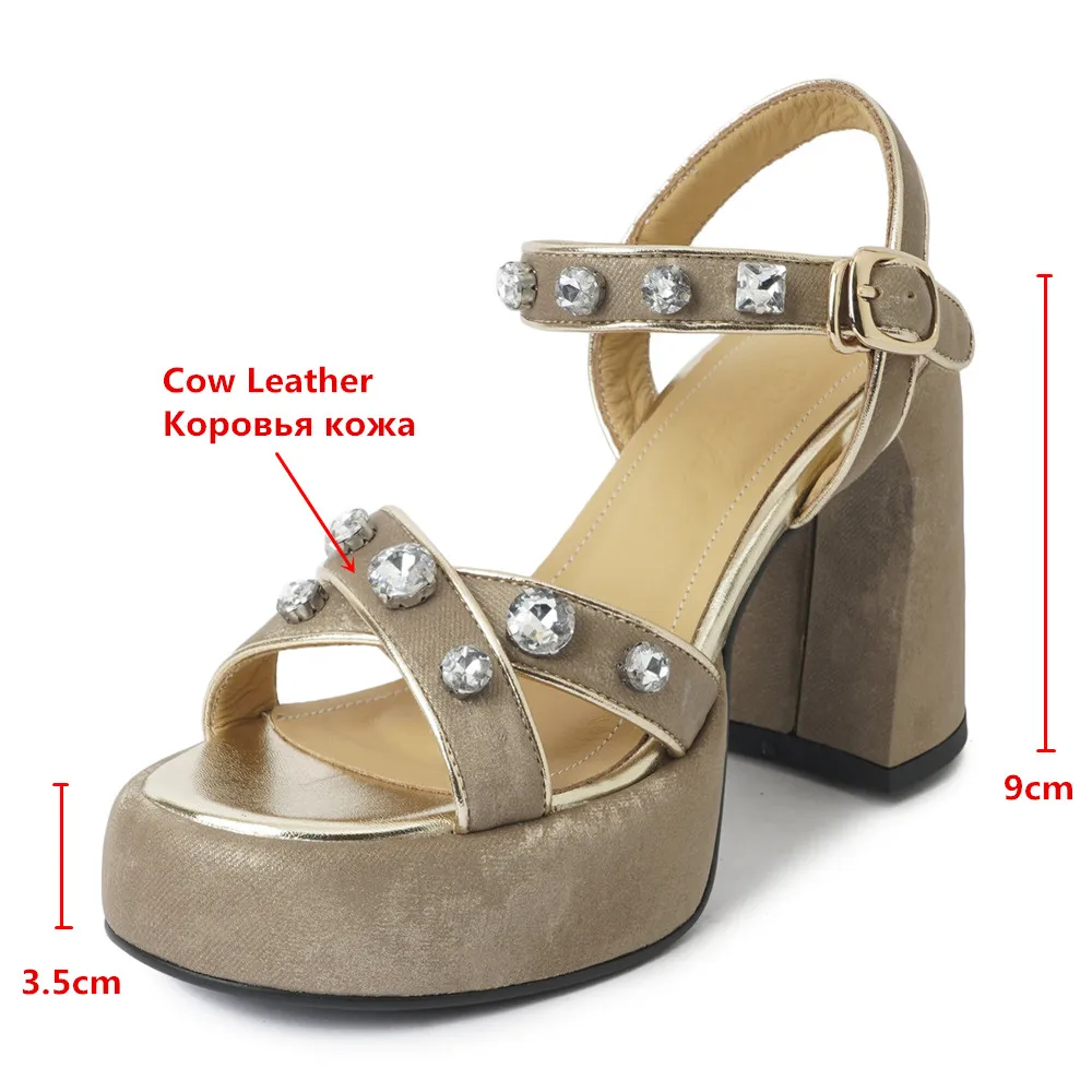 MILI-MIYA Fashion Platform Women Cow Leather Sandals Super High Thick Heels Round Toe Buckle Strap Dress Party Summer Shoes