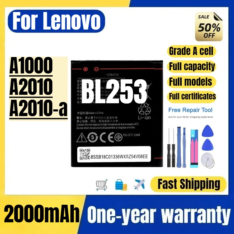 

BL253 for Lenovo A1000/A2010/A2010-a Mobile Phone Battery High Quality High Capacity Replacement Bateria Grade A Cell with Tools