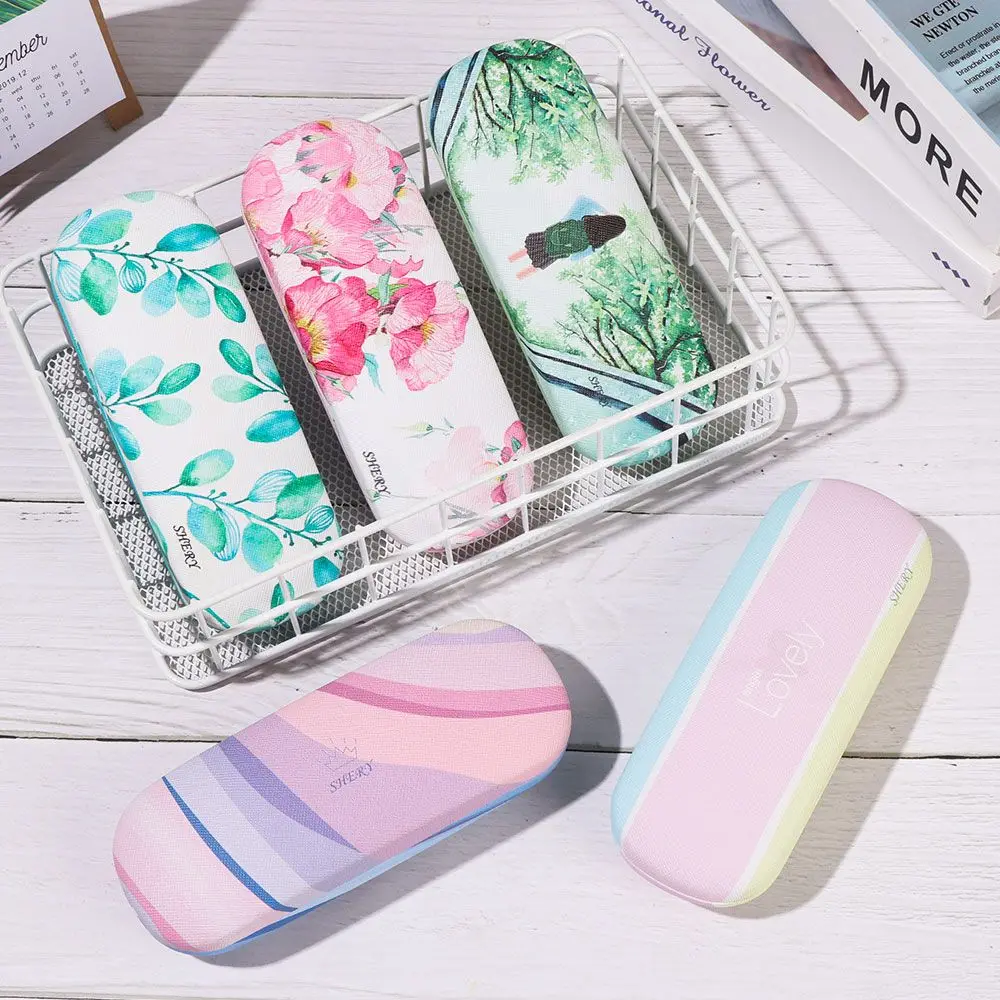 Fashionable Portable Glasses Case Small Fresh Leather Compression Storage Box Portable Mini Travel Holder Glasses Storage Case