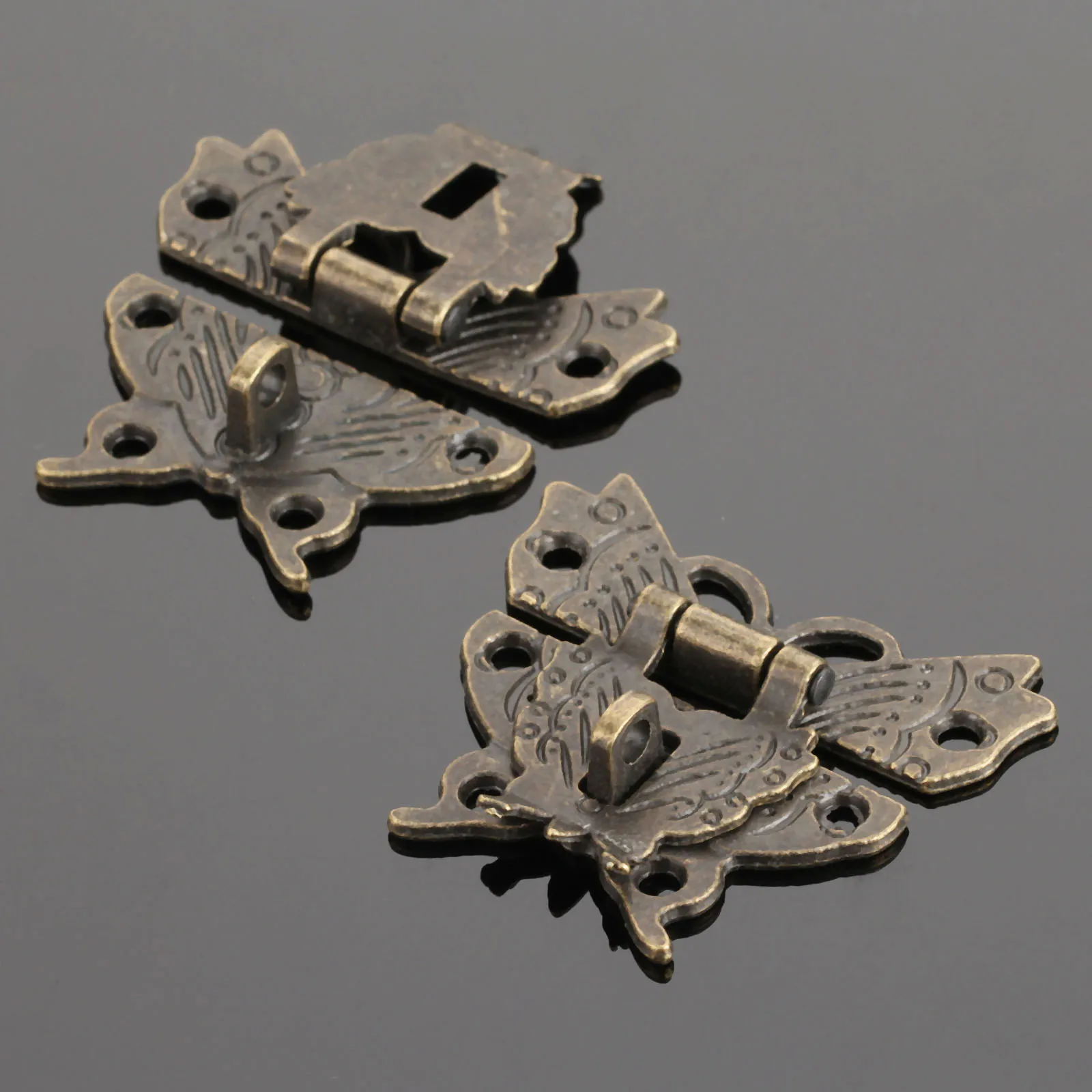 10Pcs 50x43mm Iron Butterfly Hasp Latch with 60pcs Screws for Jewelry Box Drawer Cabinet Cupboard Hasp Lock Furniture Decorative