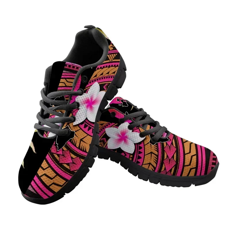 Plumeria Print Pink Sneakers Polynesian Tattoo Design Plus Size Soft Women Shoes Casual Trainers New Trending Scarpe Donna