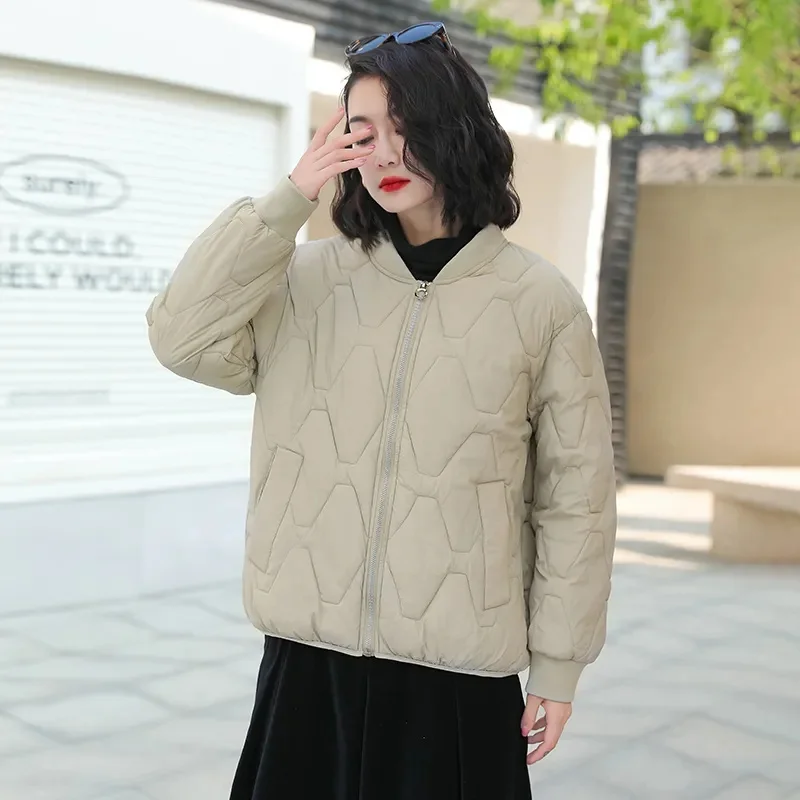 2023Winter New Cotton Coat Women's Short Loose Casual Slim and Warm Cotton Coat Lightweight Versatile Round Neck Baseball Jersey