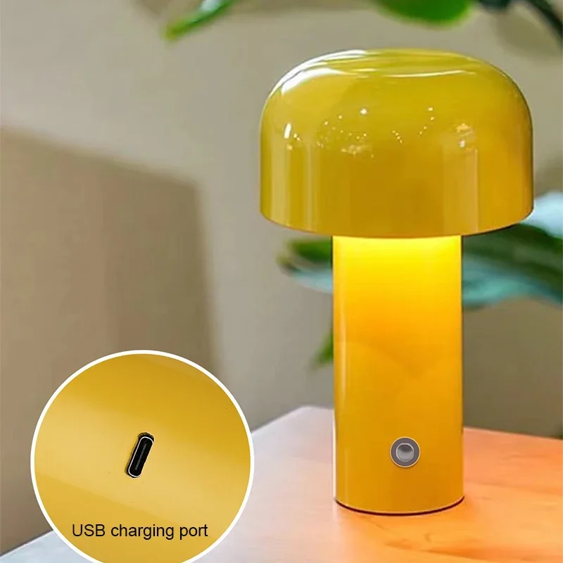 Lampada da tavolo a LED a fungo Luce notturna ricaricabile Lampada da comodino portatile con ricarica USB Lampada da scrivania per decorazione del