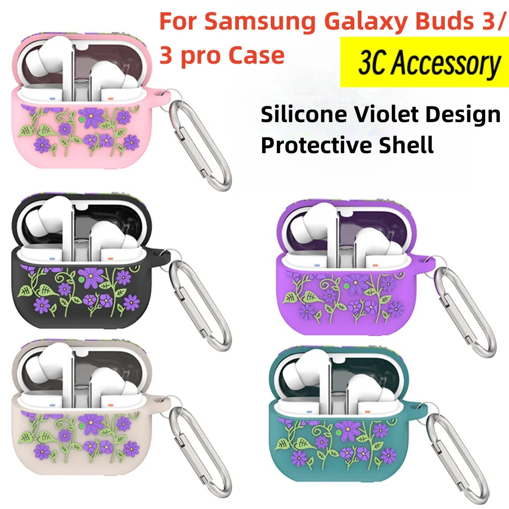 2024 New For Samsung Galaxy Buds 3/3 pro Cover Violet flower silicone design protective shell For Samsung Galaxy Buds 3Pro Cover