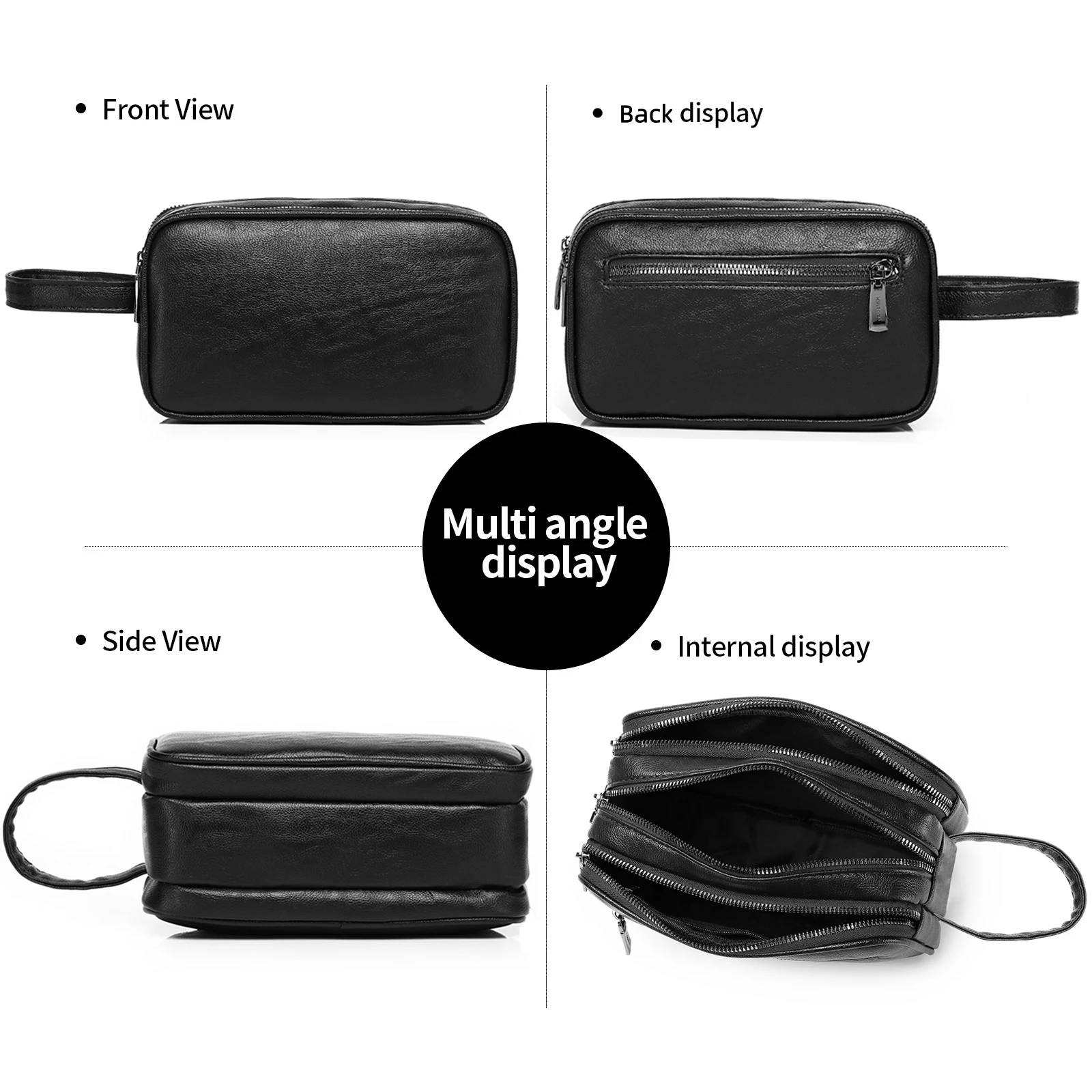 Herren PU-Leder Clutch-Tasche mit Handschlaufe, Mehrfach-Fächer Reißverschluss-Handtasche, Große Kapazität Organizer-Tasche – Detail 6
