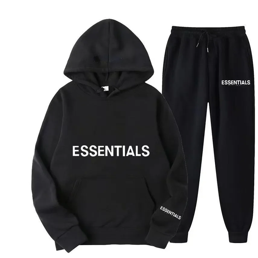 Essentials Men Tracksuit 2 Pieces Sets Hooded Pullover Sweatshirt +Drawstring Pants Cotton Sport Hoodies Running Sportswear