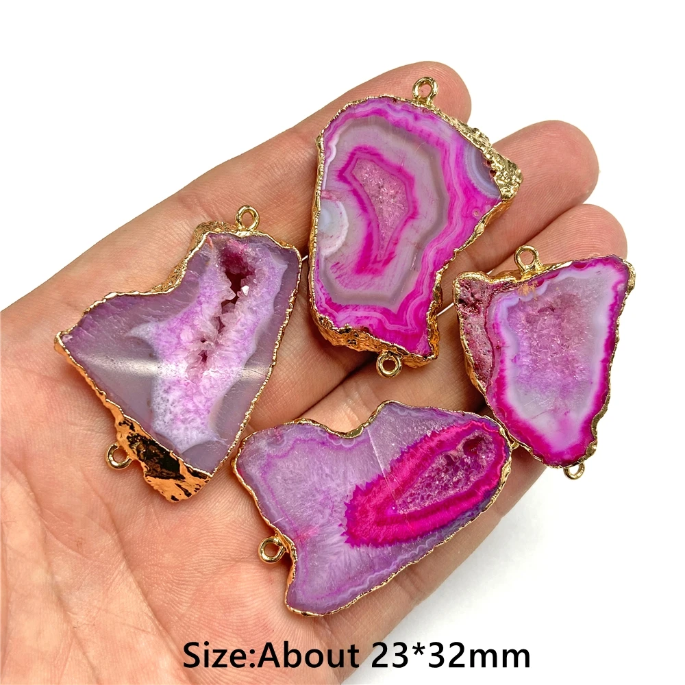 2Pcs/Lot Irregular Natural Druzy Pendants Fashion Slice Agates Pendant Double Holes Connector Charms for Jewelry Making DIY