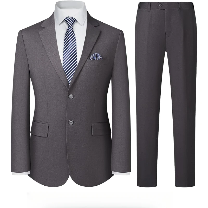 

Men's Slim Fit 2 Piece Set, Stretch Machine Washable, Single Breasted Business Formal Suit For Office & Wedding Guest