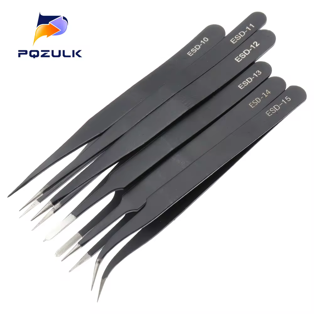 Pinzas de acero inoxidable antiestáticas de precisión Industrial, herramienta de mantenimiento, 1 piezas, ESD-10, 11, 12, 13, 14, 15