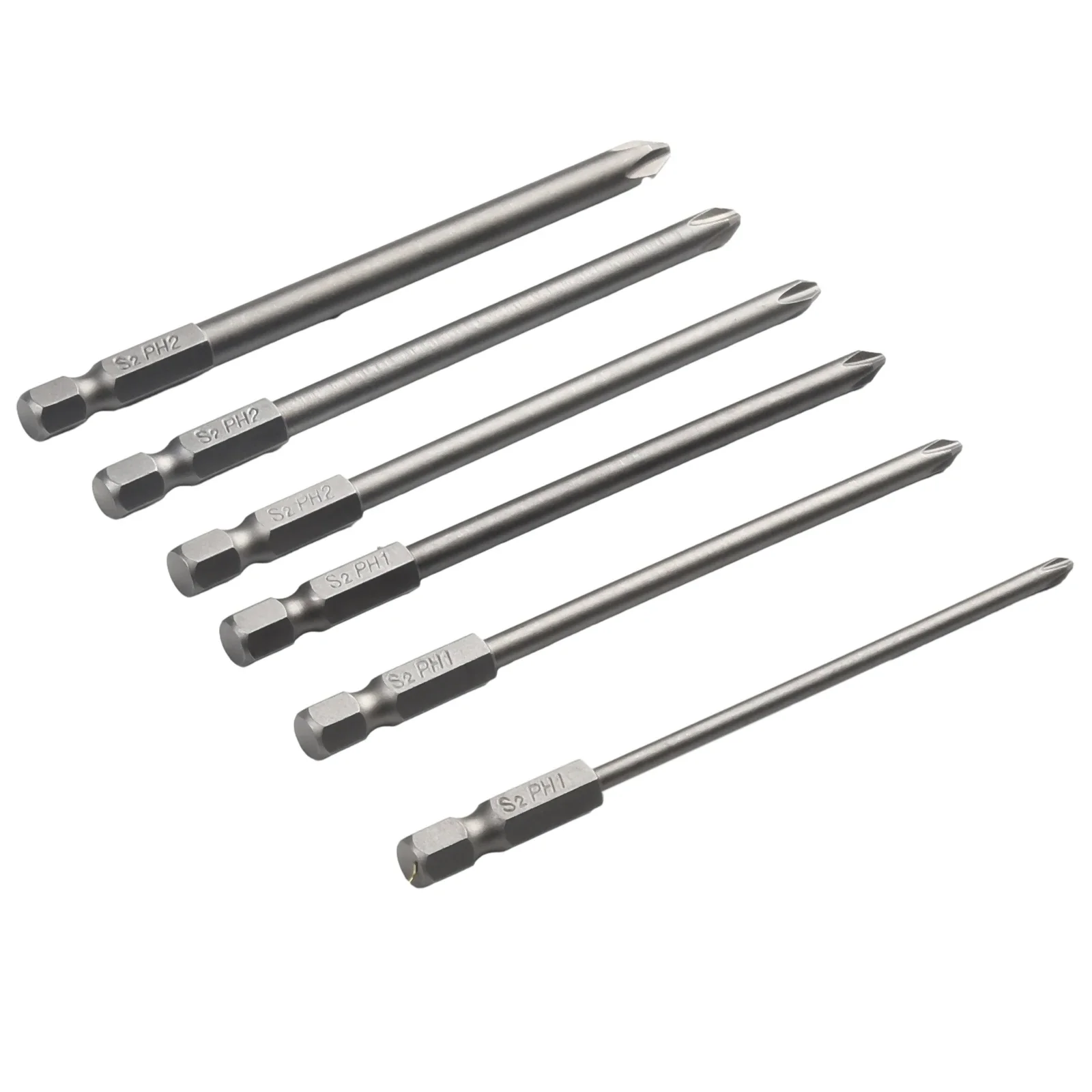 

“Premium Cross Head Screwdriver Bit Set 6 Piece With Magnetic Tips 1/4' Hex Shank 100mm Length Alloy Steel Construction”