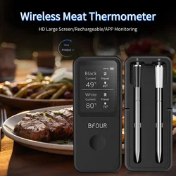 Wireless Meat Thermometer Digital Bluetooth Probes with HD Display & APP Remote Monitoring for Rotisserie Grill BBQ Smoker Steak