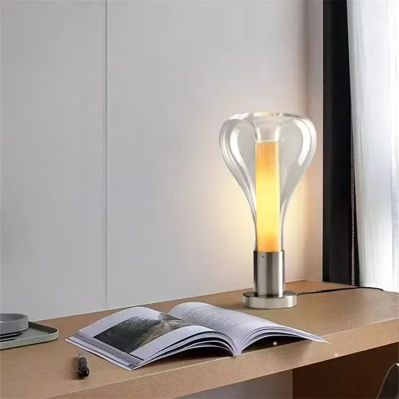 

Nordic glass table lamp minimalist silver lamp living room creative personality atmosphere lamp hotel chrome bedside lamps