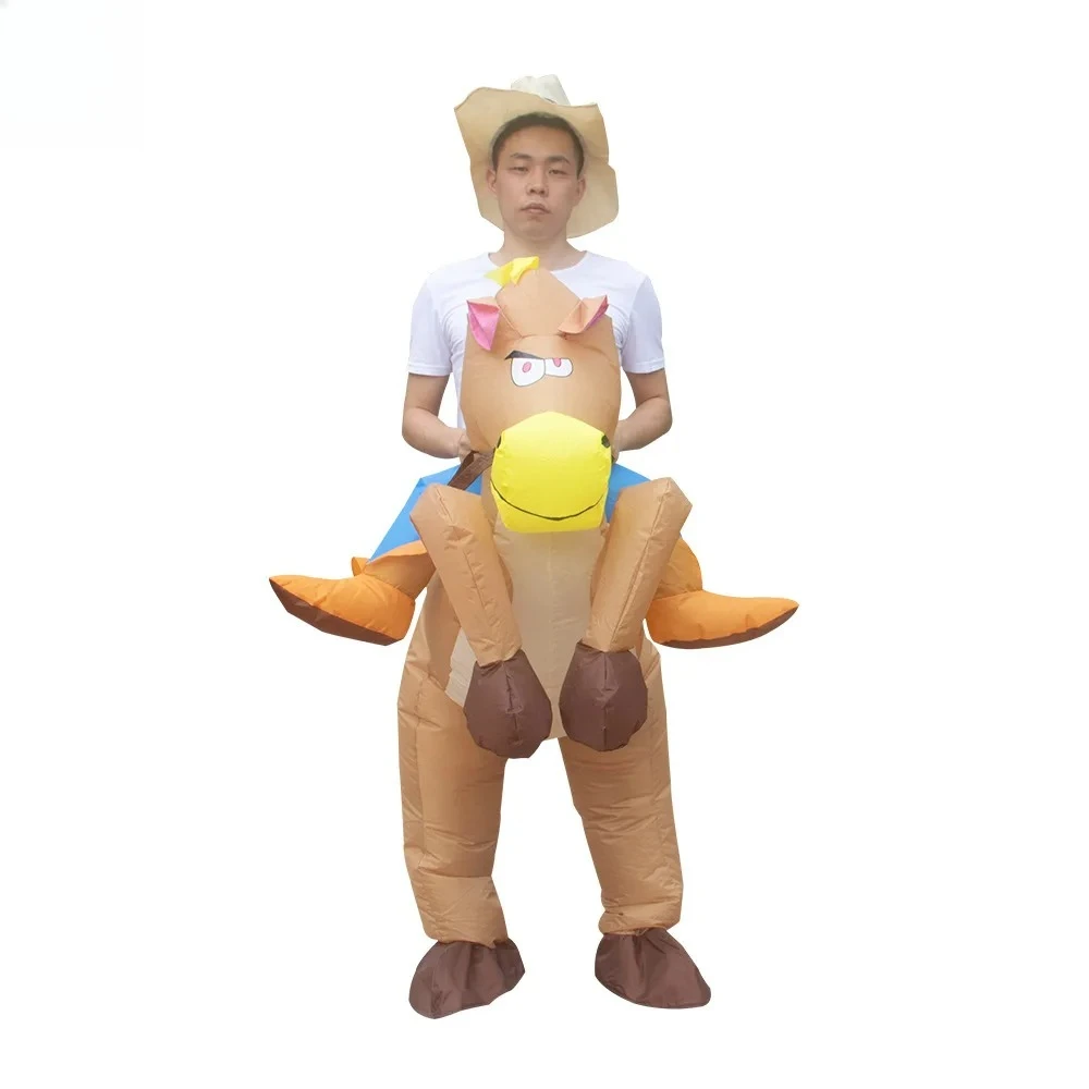 

Inflatable Horse Riding Costume for Adults, Funny Halloween Christmas Party Outfit Suit with Fan