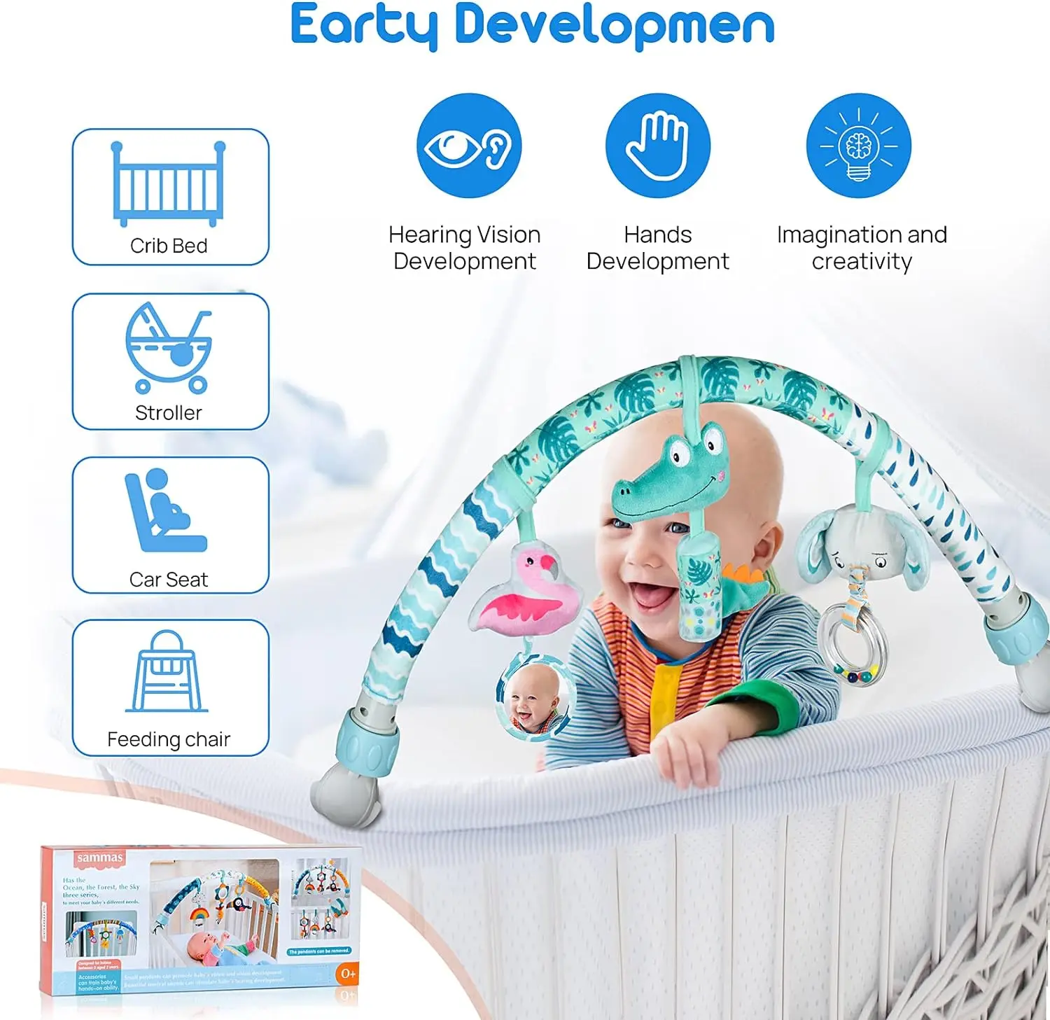 Baby stroller arch toy, cradle crib mobile, detachable movable music animal arch toy (ocean)