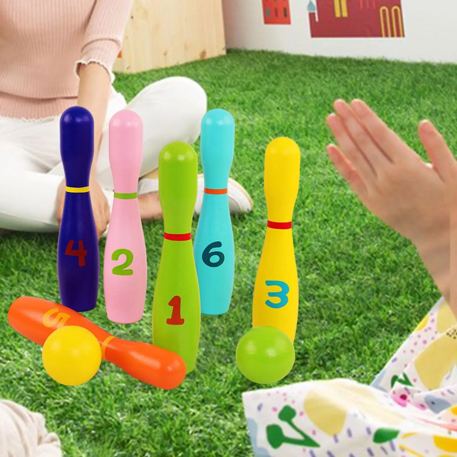 Kids Bowling Set Early Development Balance Wooden Bowling Game Props Indoor Activity Game for Gifts Play Toy Floor Garden