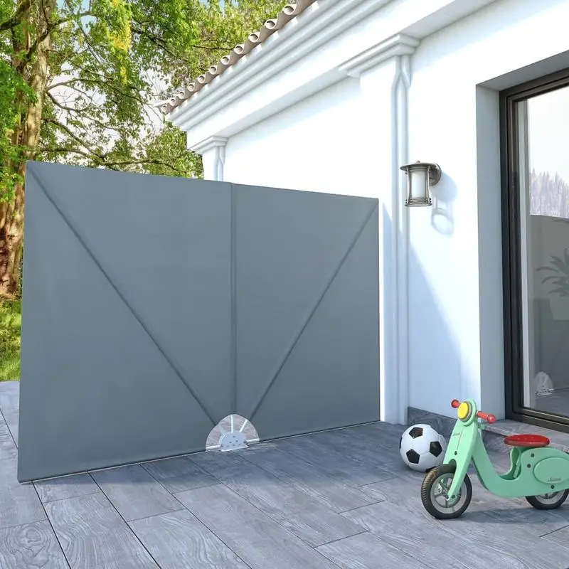 Auvent latéral pliable gris 240x160 cm en polyester hydrofuge anti-UV, structure en acier résistante aux intempéries, fixation murale, gain de place, ombrage pour terrasse, balcon, jardin, décoration extérieure, compact et pratique