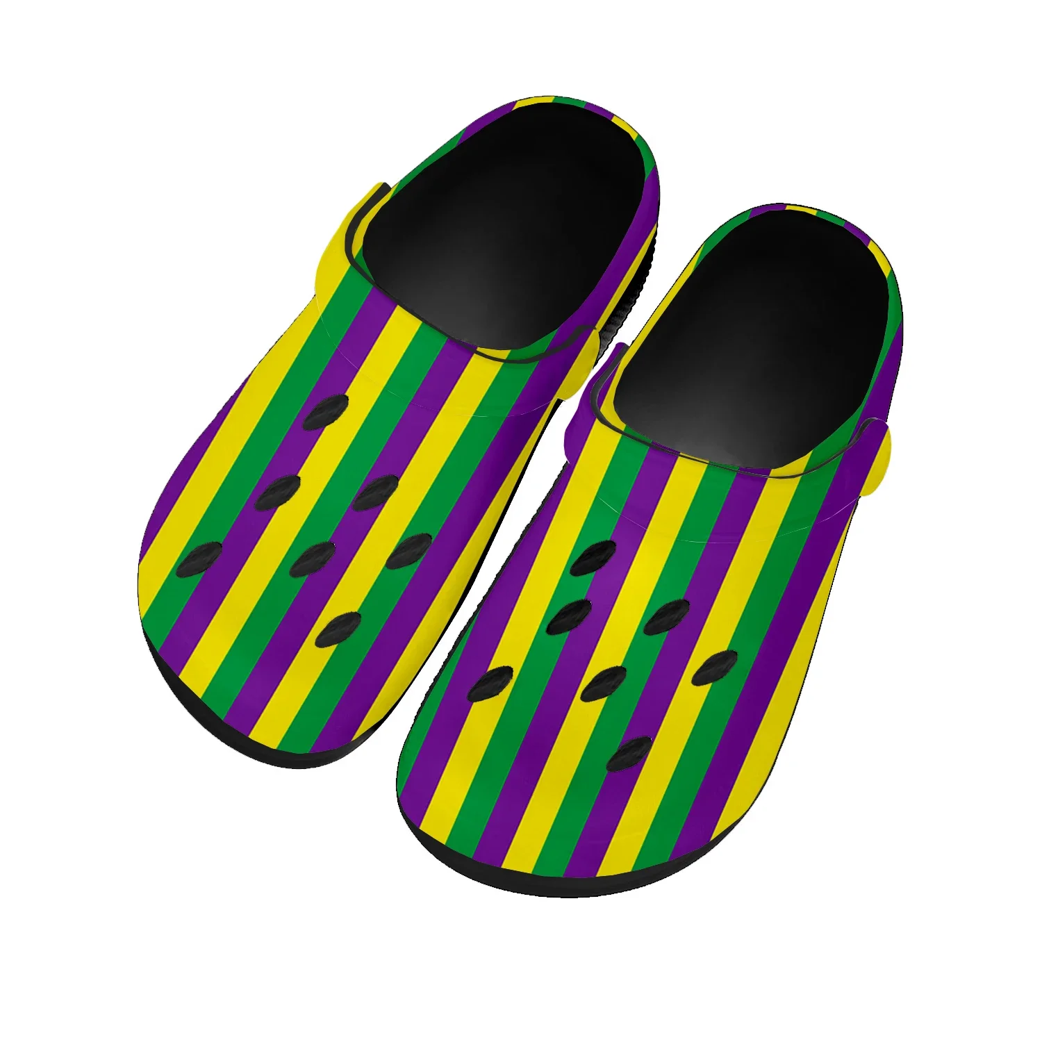 

Mardi Gras Stripe Pattern Home Clogs Custom Water Shoes Mens Womens Teenager Sandals Garden Clog Breathable Beach Hole Slippers