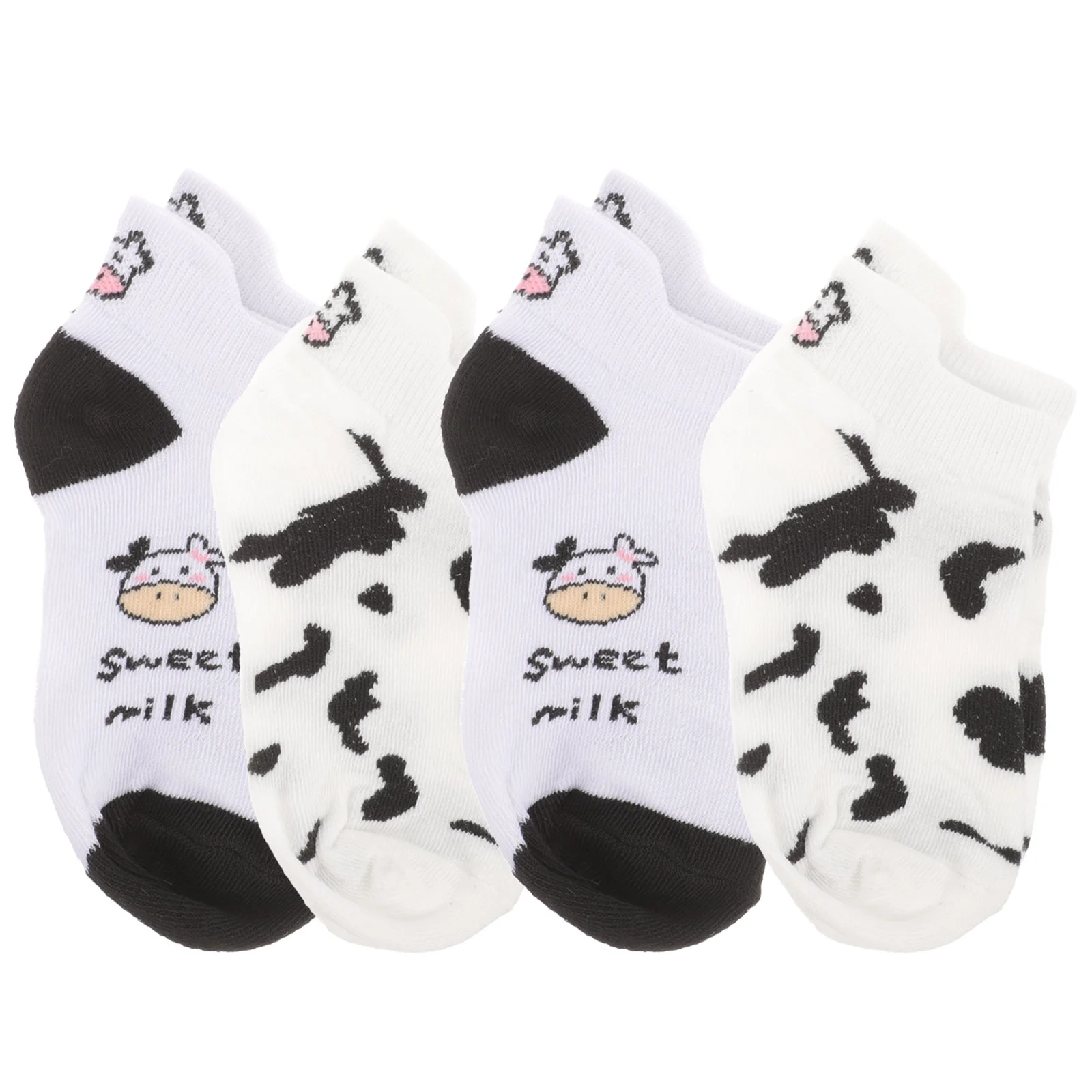 

4 Pairs Socks for Women Cotton Adorable Cow Pattern Embroidery Short White