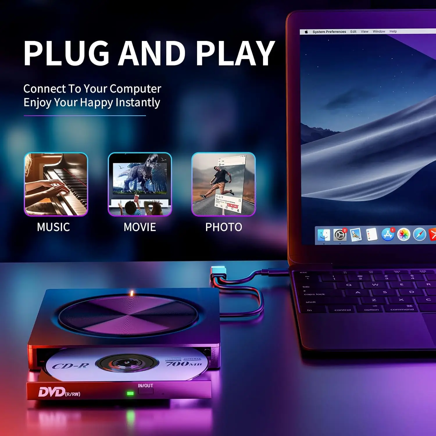 7-IN-1 外部 DVD ドライブプレーヤー USB 3.0 CD ROM バーナー SD/TF カードリーダー CD DVD +/-RW 光学ディスクドライブライター ラップトップ PC 用