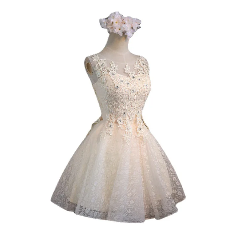 فساتين وصيفة الشرف أنيقة قصيرة الخريف موضة جديدة فساتين قصيرة مثيرة الأخوات حزام فساتين وصيفة الشرف الشمبانيا الخصر ذيل السمكة #5