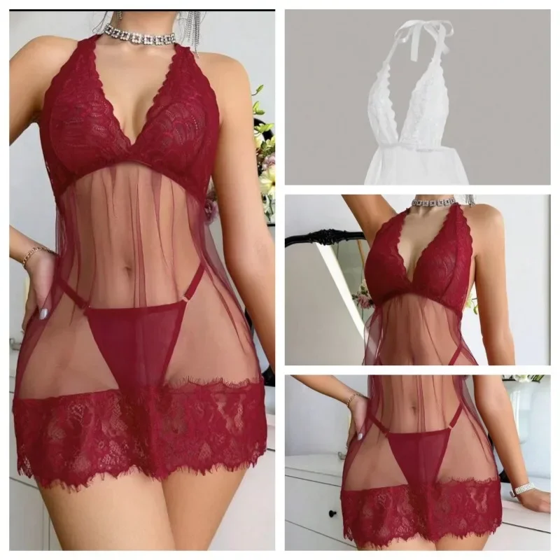 Сексуальное перспективное сетчатое кружевное забавное нижнее белье, перспективная висячая юбка на шее, сексуальное женское белье, сексуальное платье, секс-товары для девочек