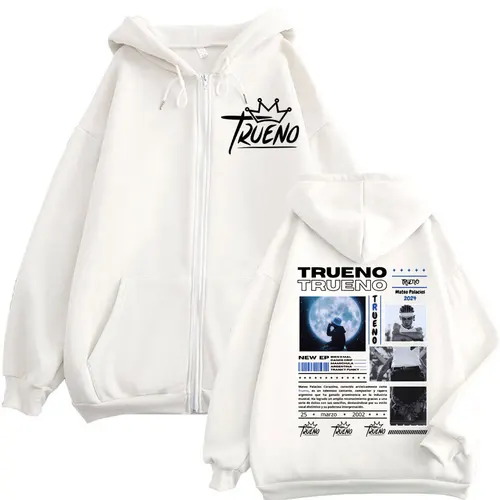 Imagen 2 del producto Sudadera con capucha de rapero Trueno con estampado de doble cara y cremallera para hombre y mujer, sudaderas con cremallera de Hip Hop Harajuku, jerséis informales de gran tamaño a la moda