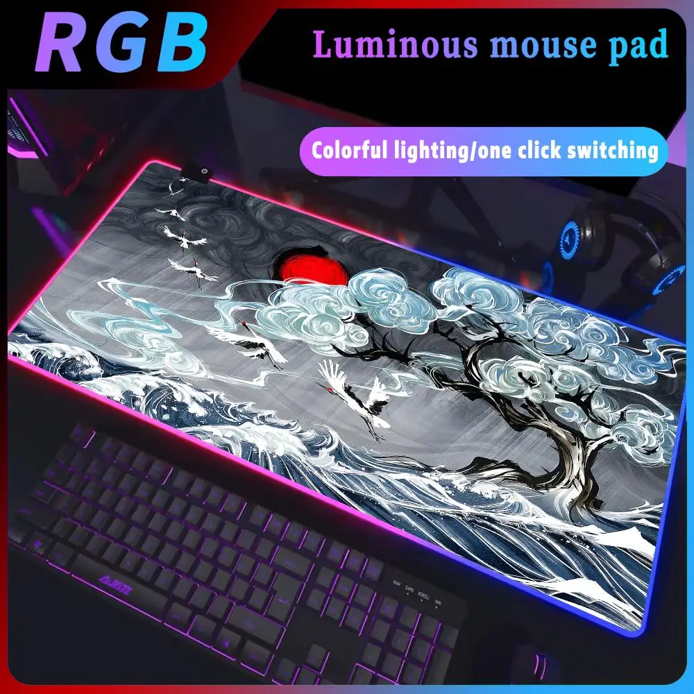 

Rgb Kanagawa wave Mouse Pad Deskmat Keyboard Pc Complete Rug Office Xxl Great Wave Off Art Back Light HD printing Gamer Tablemat