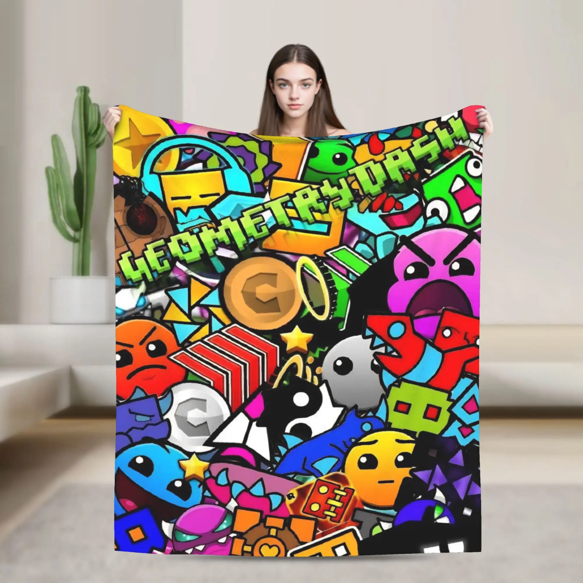 Geometry Dash Games Blanket Multiple Sizes Cozy and Lightweight  Throw Blankets for Sofa Couch and Bed