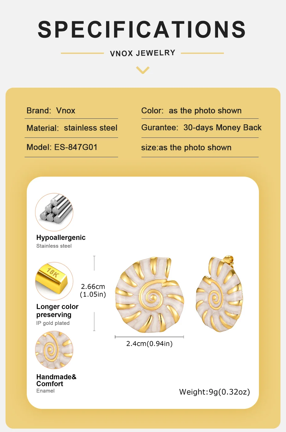 Vnox Ozean-Stil Kreative Muschel-Ohrstecker mit farbigem Emaille für Damen, vergoldet, Tropfenöl-Muschel-Ohrringe, Boho-Strandschmuck – Detail 5