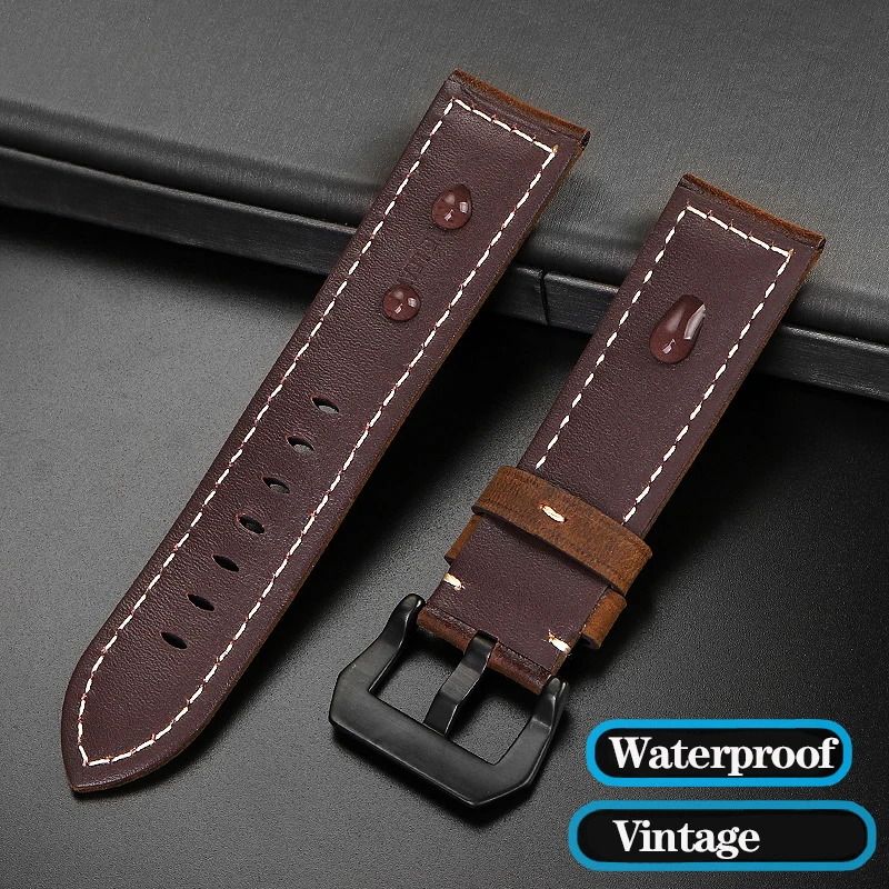 20mm 22mm Crazy Horse Leather Frosted Watch Band For Casio Swordfish MDV-106/107 EFR-303L/304 MDV106 Strap Bracelet Brown Khaki