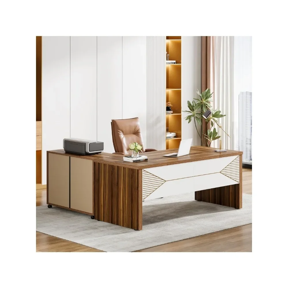

62.99-Inch L-Shaped Executive Desk with Mobile Lateral File Cabinet, Large Office Workstation for Home Business