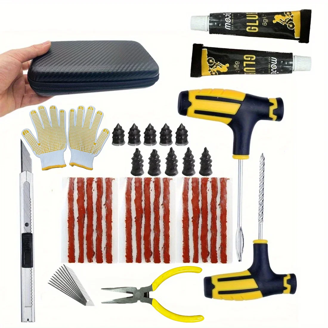 Reparatieset voor noodbanden - Snelle bevestiging van zware lijm en rubberen strips voor lekke banden in de auto's/vrachtwagens/campers, veiligheid onderweg