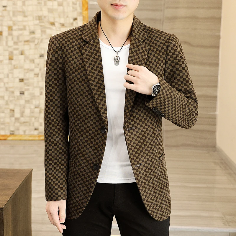 

The Main Promotion of The New Single Row Suit Buckle Plaid Men's Business + Fashion Casual Single Suit Slim Suit Jacket Men