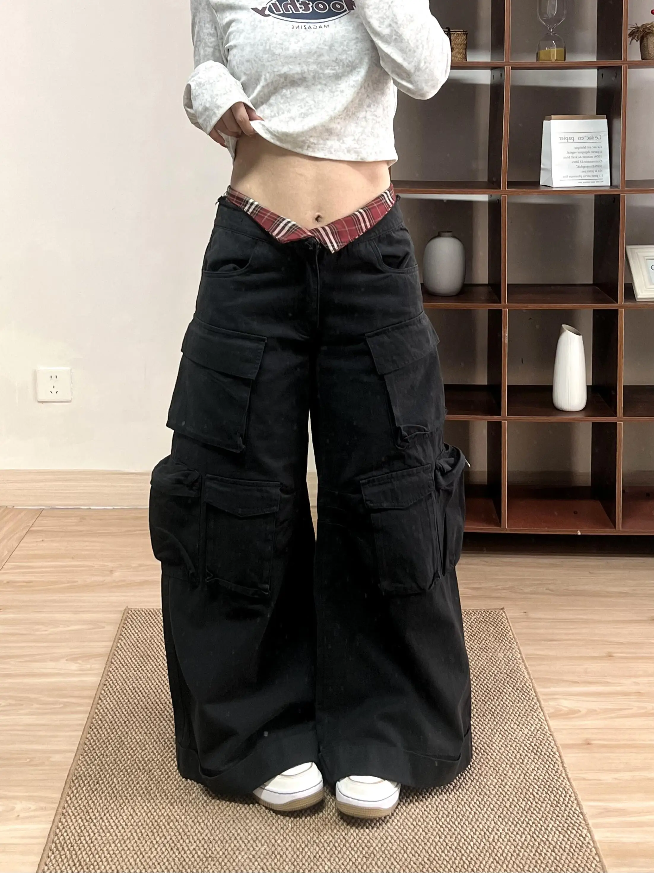 Women Wide Fit Cargo Pants Y2k Loose Casual Baggy Long Trousers Hip-pop Men 2000s Korean Fashion Japanese Harajuku Grunge Tide