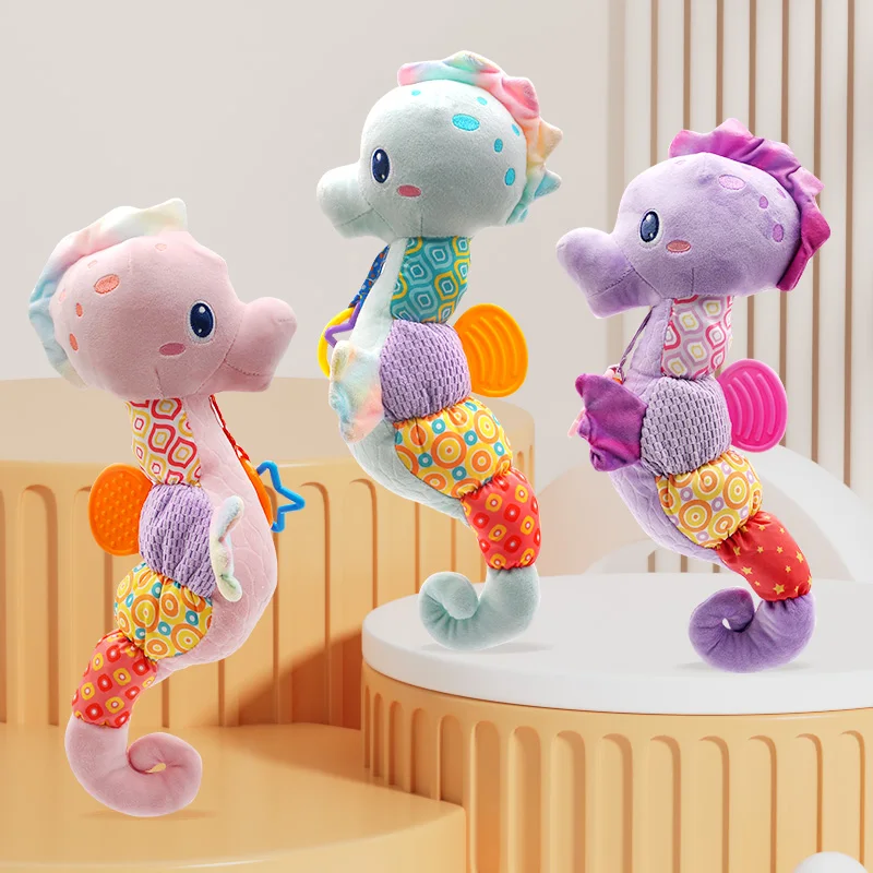 Sonajeros musicales de caballito de mar para bebé, juguetes de peluche infantiles, juguete suave con colores brillantes, papel de sonido arrugado, juguetes para recién nacidos, regalos