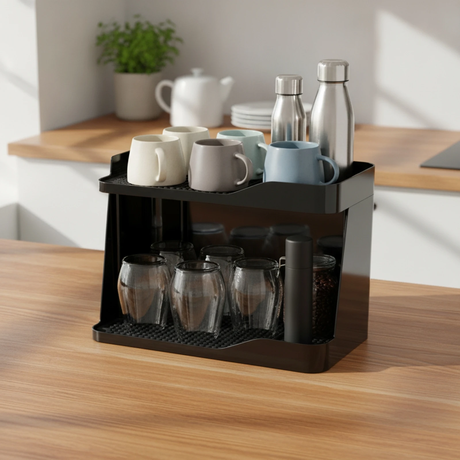 Cup Drying Rack Countertop Cup Rack with Tray Organizer Easy to Clean spaceSaving for Milk Tea Shop, Bar Counter