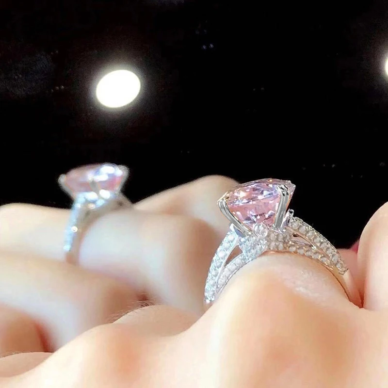 Huitan ästhetische Frauen Ringe mit rosa Zirkonia neue Hochzeit Verlobung sband Zubehör Luxus trend ige Dame Schmuck Geschenk