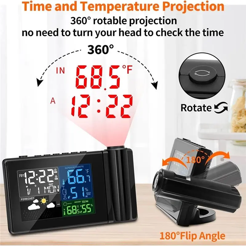 ABDE-Thermometer Outdoor Wireless Weather Station With Temperature And Humidity Sensor Weather Forecast Projection Alarm Clock