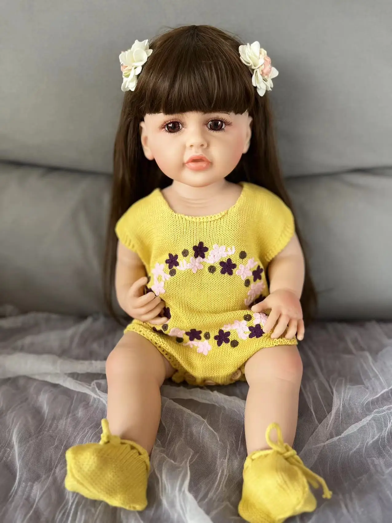 New Style Yellow Summer Sweater Doll 55cm Reborn Baby Doll  Girl For Children's Toy Birthday and Children's Day Gift