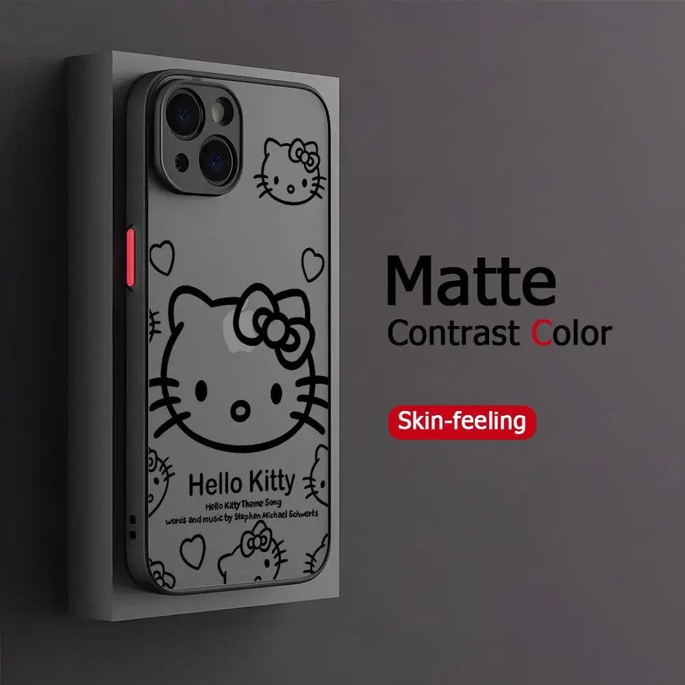 Hello Kitty Lines Phone Case for Xiaomi Mi 12 12T 11 11T 10 9 T Lite Poco M4 M3 F4 F3 F2 GT Pro 4G 5G Matte Transparent Cover