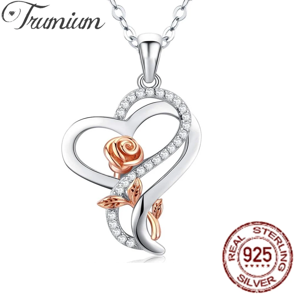 Trumium 925 Sterling Silver Heart Rose Necklaces for Women Valentine's Day Gifts Birthday Fine Jewelry for Her Girlfriend Wife