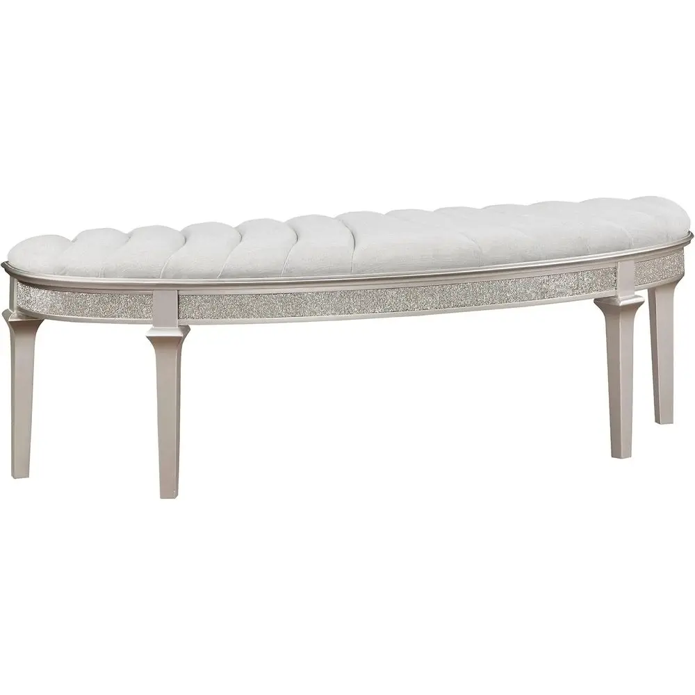 

Upholstered Bench with Channeled Tufting, Diamond Trim, and Oak Finish - Classic Style for Bedroom and Entryway