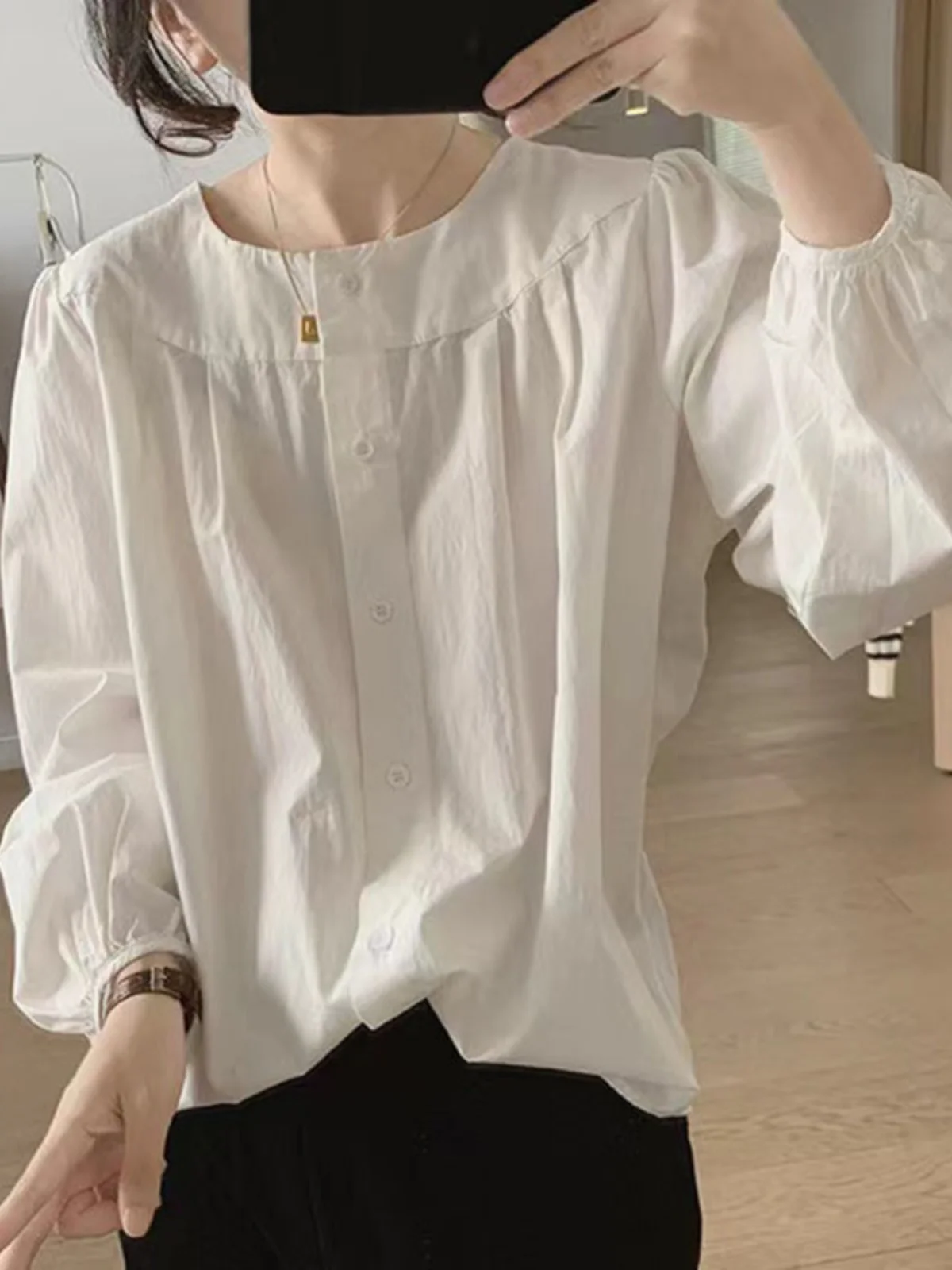 エレプラスサイズラウンドネバブルスベコットンirtレディースファッショナブルカジュアルトップ韓国風スリルーズフィットロングスベ