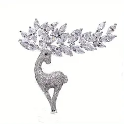 Vintage Christmas Deer Clear Zircon Crystal Woman's Animal Brooch Pin Gifts