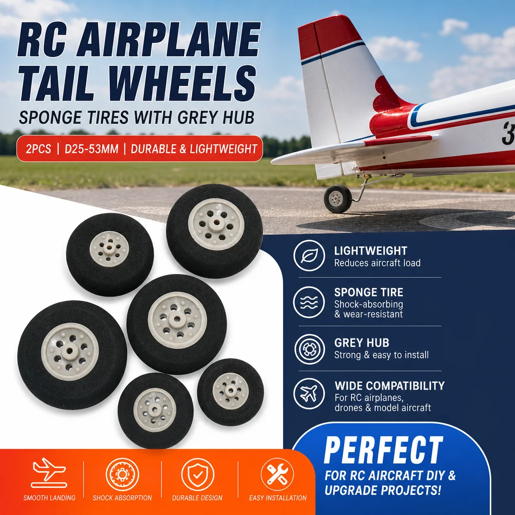 RC Tail Wheels 2Pcs Sponge Tires D25-53mm Landing Gear Wheel Grey for RC Airplane Drone Model Aircraft Accessories DIY Parts