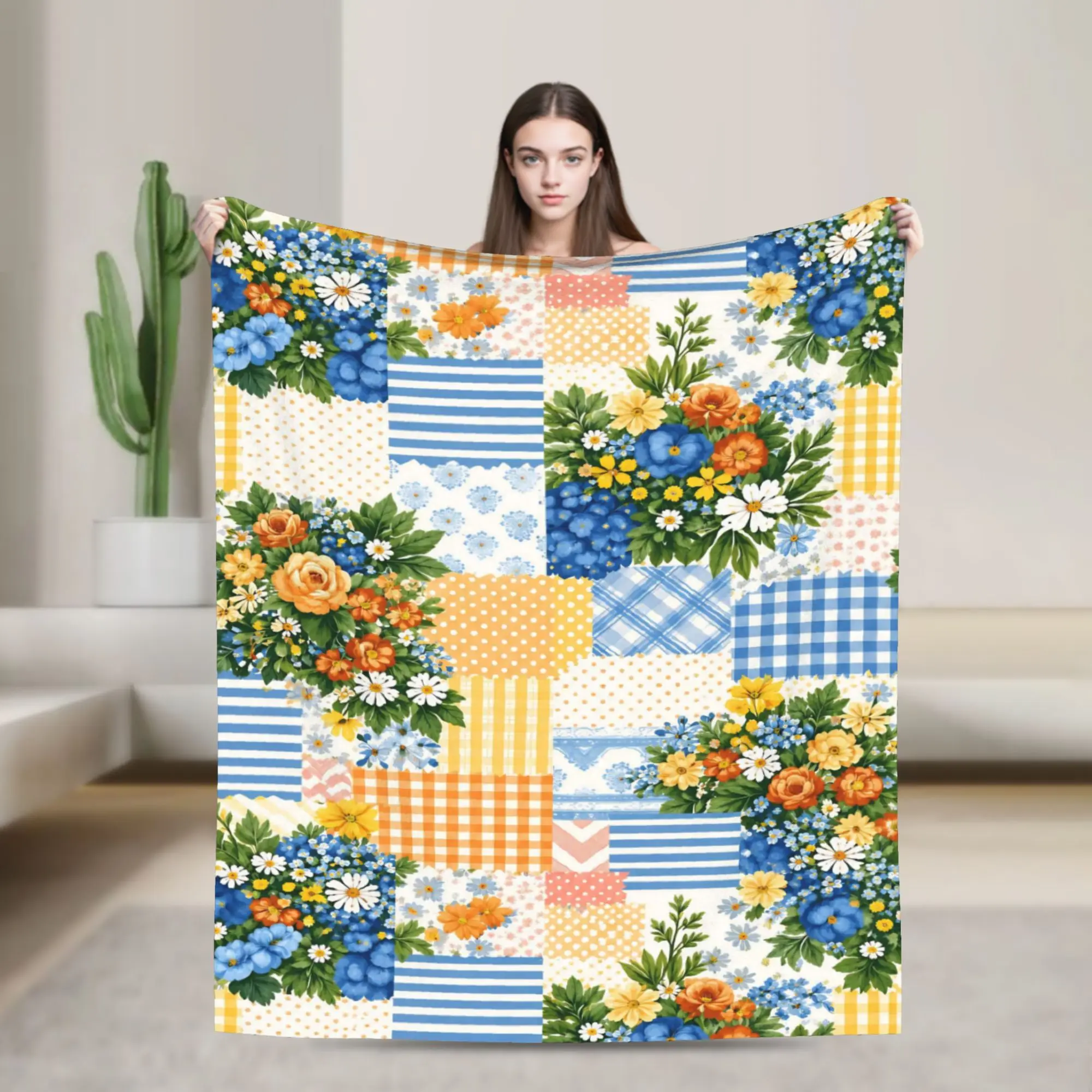 Floral Patchwork Printed Blanket For Men Women Super Soft Cozy  Throw Blankets for Sofa 50x60 Inches Multi-size